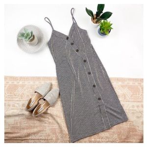 Body Icon Button Up Black/White Striped Dress